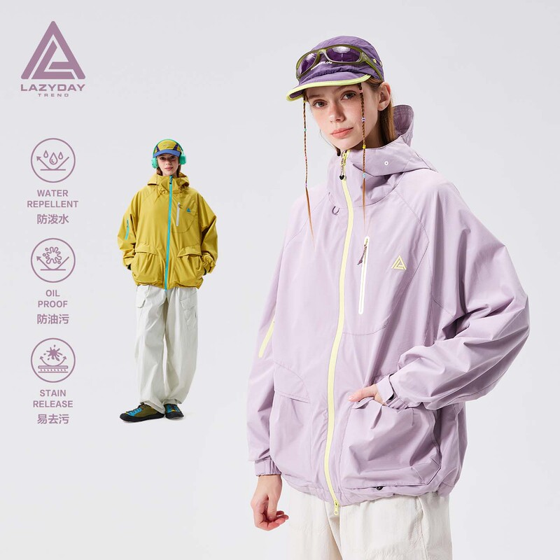 Lazy Day Trend Outdoor Mountaineering Three-Proof Water-Repellent Jacket for Women, Color-Blocking Zipper Work Jacket for Men