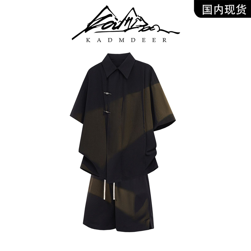 [Brand Clearance] Kadm Deer New Chinese Style Short Sleeve Shirt Set Loose Casual Sports Set