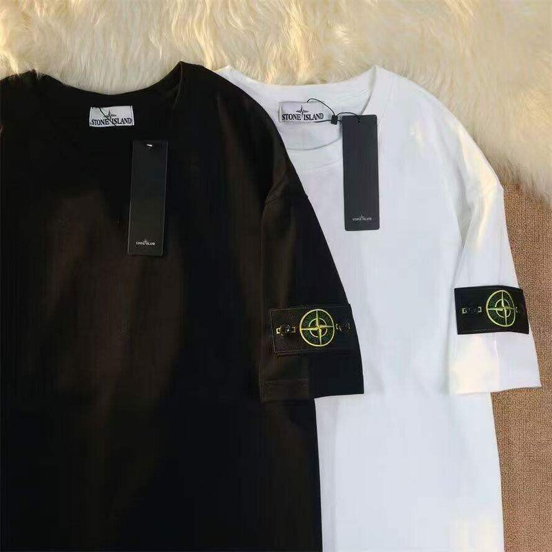 Stone Isdrey Stone Island Short-Sleeve Official official store Solid Color Crew Neck Pure Cotton T-Shirt Base Layer with Embroidered Logo