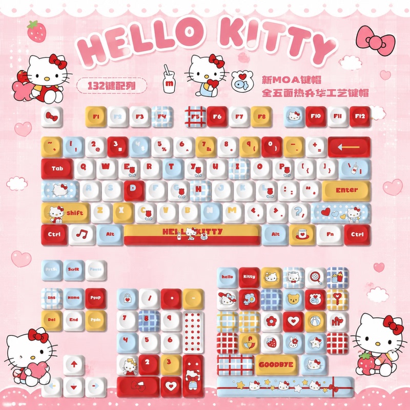 Hello Kitty Cat High-Quality Anime Pbt Gaming E-Sports Peripherals Cute Mechanical Keyboard Keycaps Complete Set Hello Kitty Cat High-Quality Anime Pbt Gaming E-Sports Peripherals Cute Mechanical Keyboard Keycaps Complete Set
