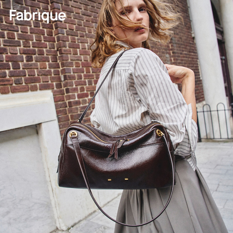 Fabrique Cowhide Soft Boston Bag Shoulder Handbag Pillow Bag Camera Bag Commuter New Women's Bag