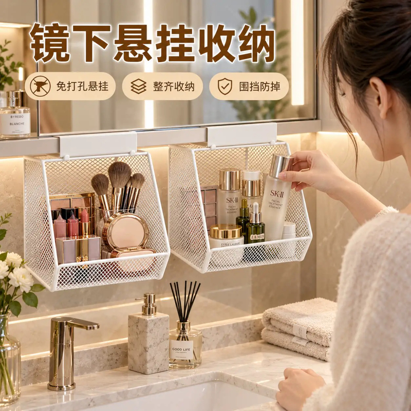 Mirror Cabinet Hanging Storage Basket Bathroom Cabinet Hanging Storage Rack Washbasin Cosmetics Organizer Shelf Mirror Cabinet Hanging Storage Basket Bathroom Cabinet Hanging Storage Rack Washbasin Cosmetics Organizer Shelf