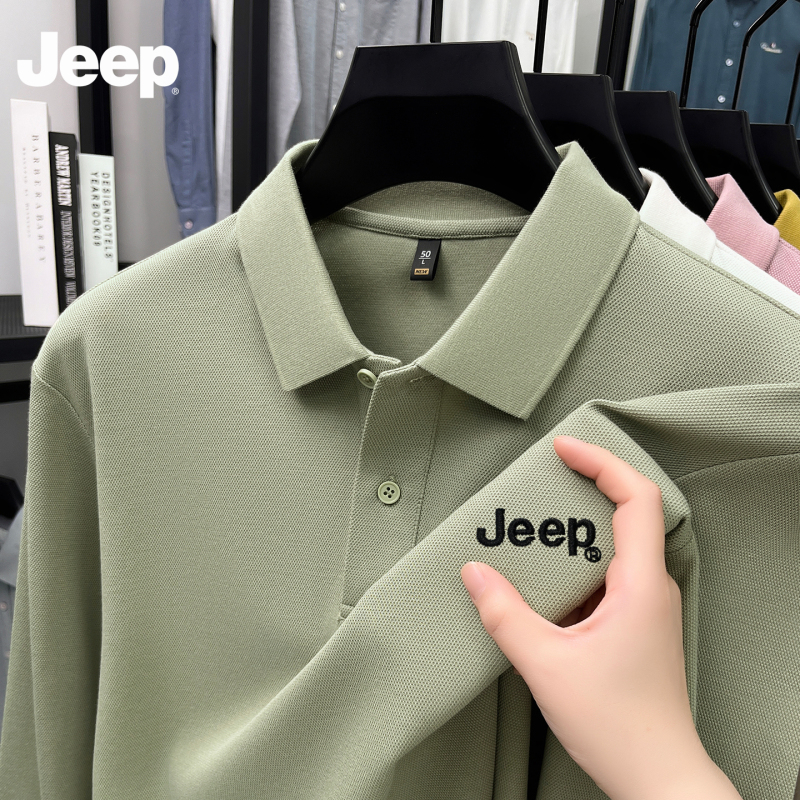 [Direct from Official Warehouse] Jeep Polo Shirt, Pure Cotton, Men's Long-Sleeved, New Spring and Autumn Style, Pique Cotton, Collared T-Shirt for Men