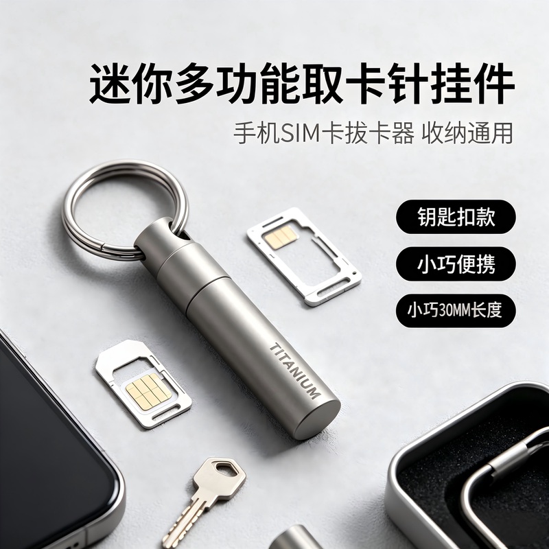 High-End Titanium Alloy Keychain Card Ejector, Mobile Phone Sim Card Puller, Storage Universal Mini Multi-Functional Accessory