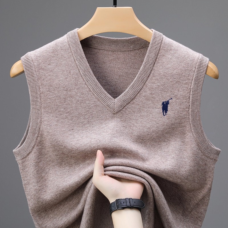 Paul 100% Wool Sweater V-Neck Vest Thickened Sweater for Young and Middle-Aged People Loose Sleeveless Cashmere Vest Men's Clothing