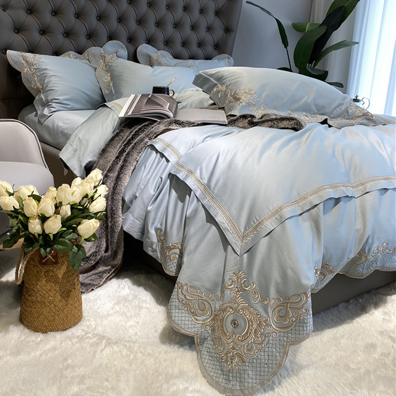 European-style light luxury pure cotton 100s long-staple cotton four-piece set American embroidered cotton quilt cover 1 8m bedding