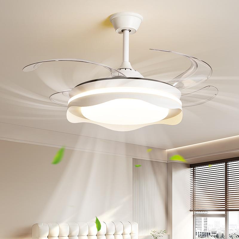 Cream fan lamp bedroom mute full spectrum simple style one-piece ceiling fan lamp living room main lamp Zhongshan lamp