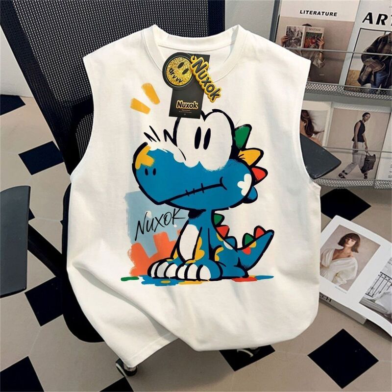 Boys' Dinosaur Print Vest for Outerwear, Summer 2026 New Style, Loose and Stylish T-Shirt Top for Children and Boys ins
