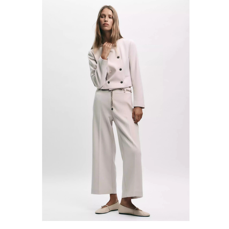 Yueyue 2026 Spring New Collection Women's Double-Breasted Blazer with Belt and Ankle-Length Pants 8372449 8372249