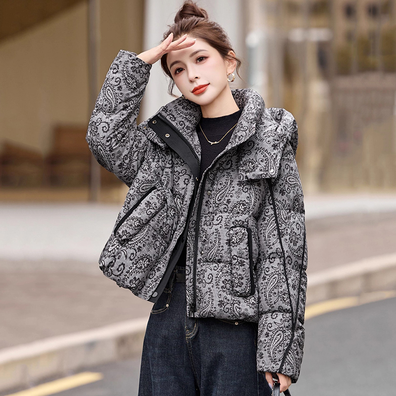 Fanweilan High-End Printed Hooded down Jacket for Women 2026 Winter New Thickened Warm White Duck down Short Coat