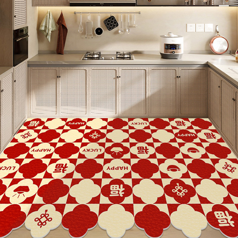 Kitchen floor mat pvc wipeable no-slip anti-slip oil-proof waterproof anti-fouling new L home door carpet dirt-resistant thickening