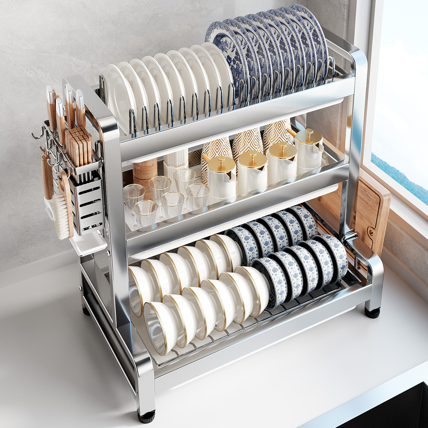 Стеллаж для хранения посуды из нержавеющей стали Zhigao 304, подставка для посуды, кухонный стеллаж для хранения, многофункциональное блюдо, тарелка, палочки для еды, столешница