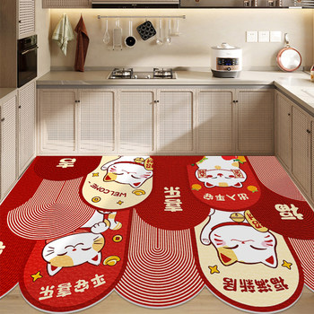 Cartoon festive kitchen floor mats waterproof and oil-proof wipeable no-wash pvc anti-slip door carpet special thickening