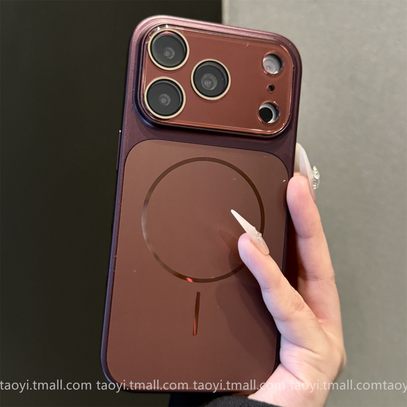 Magsafe Magnetic Case Suitable for Apple 18 Pro Max Phone Case with Large Flowing Light Window, Ag Frosted iPhone 17 Pro Max Cherry Red 16 Pro Anti-Drop 15 Camera Button Full Coverage 14 Protective Case