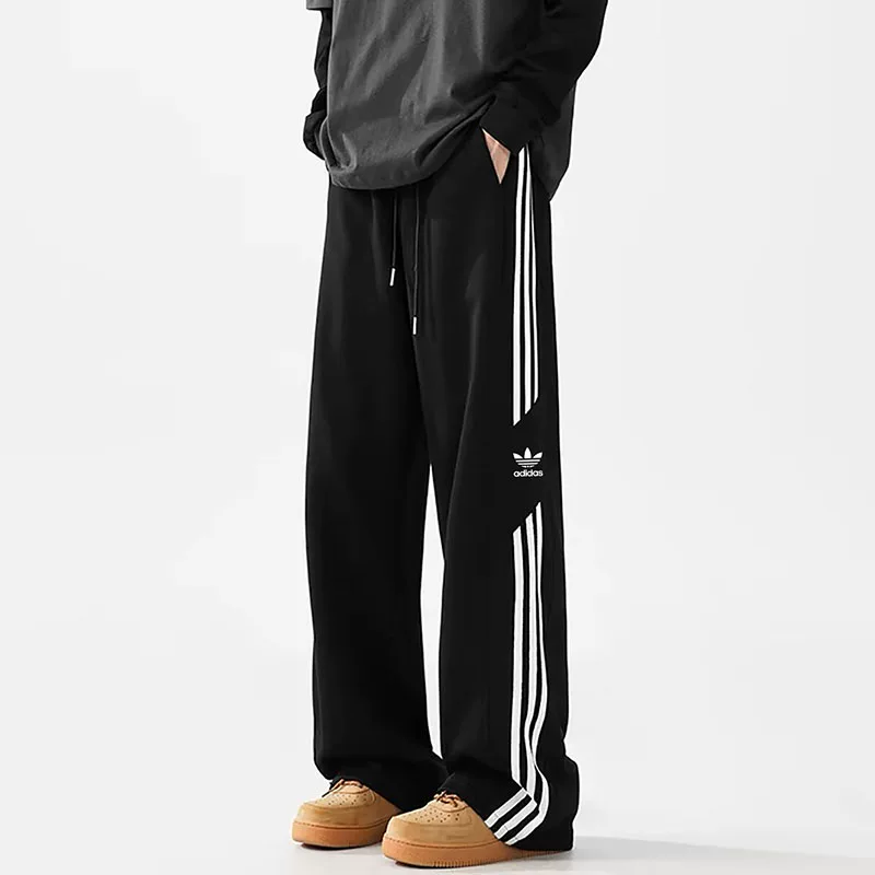 Задним план Adidas, осенние штаны свободного прямого кроя