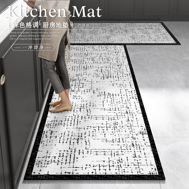 Diatom mud kitchen floor mat, oil-proof and waterproof, special l-shaped wipeable, no-wash, dirty-resistant foot mat, anti-dirty anti-slip carpet