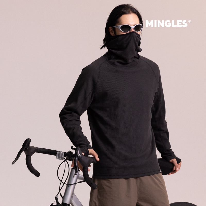 Mingles Waffle Sweatshirt Autumn and Winter Long-Sleeved Pullover Outdoor Sweatshirt Hooded Sports Face Protection Hood Warm
