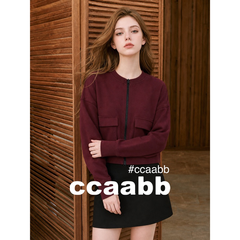 It:Ccaabb Wine Red Round Neck Workwear Jacket Women's 2026 Autumn New Retro Style Short Jacket