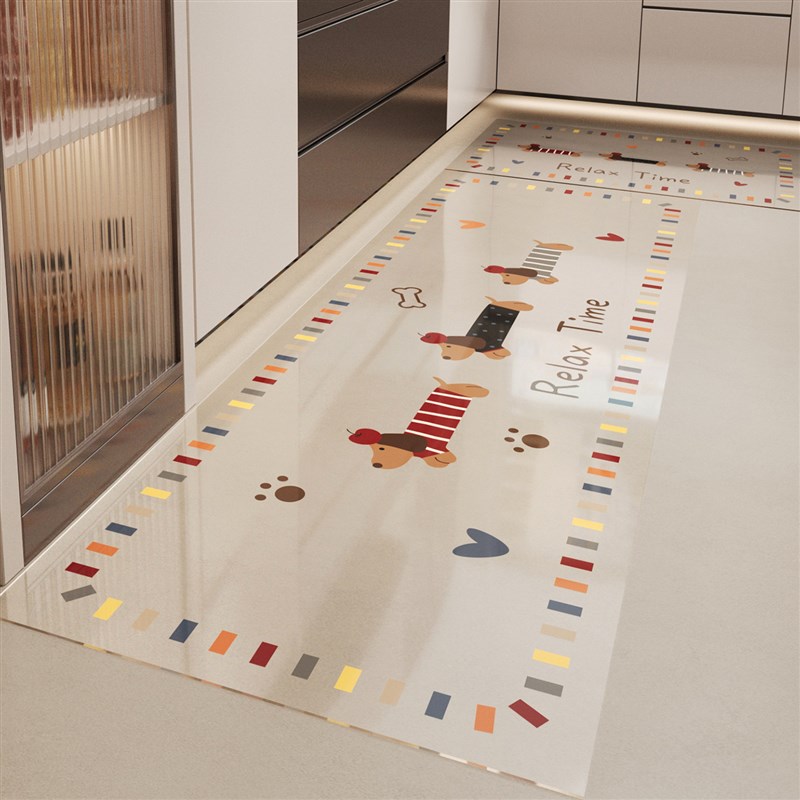 Kitchen floor mats are waterproof and oil-proof, special no-wash and wipeable carpets, cuttable soft glass transparent T-shaped easy-care floor mats