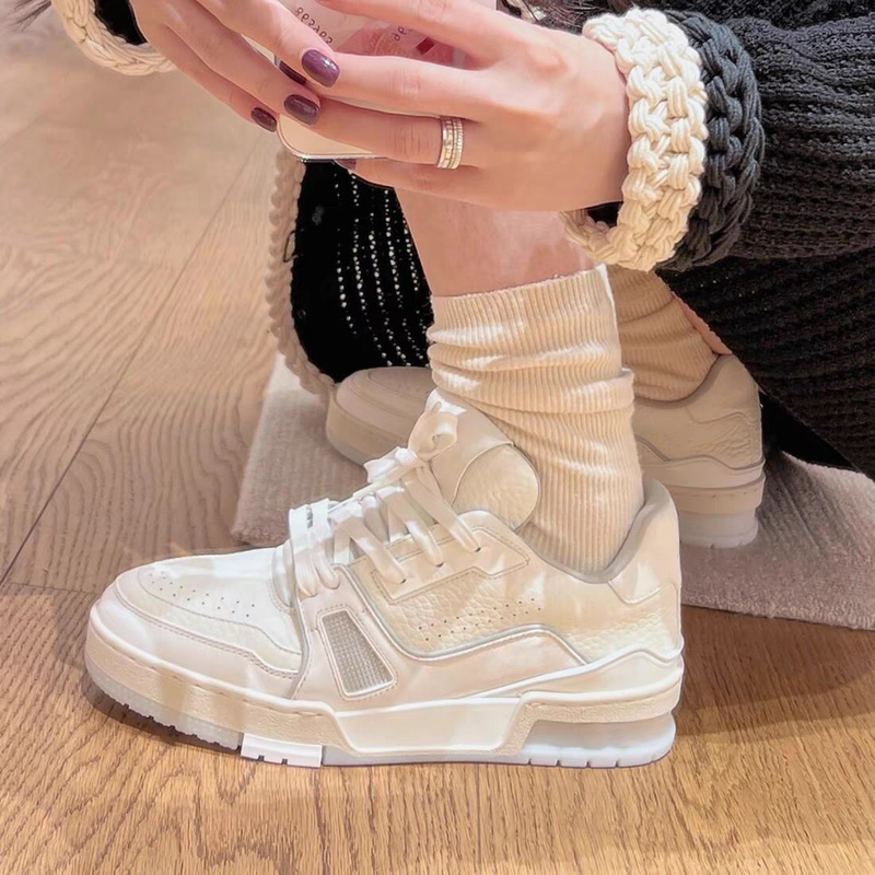 High-Quality Trainer Thick-Soled Genuine Leather Sneakers, Unisex, Versatile White Shoes, Casual Loafers