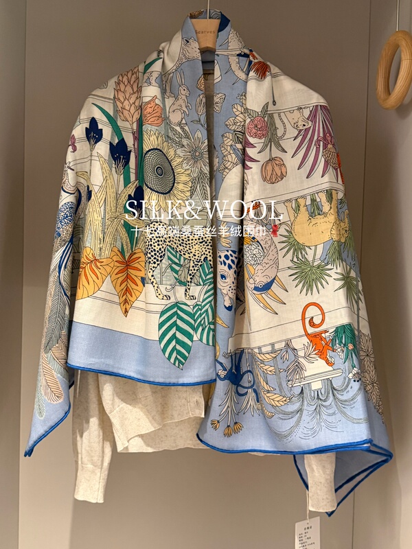 Qizhen Paradise - 135cm Double-Sided Two-Tone! Silk Wool Scarf Shawl, Dual-Use in Air-Conditioned Rooms