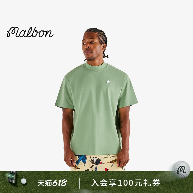 [Same Style as Jason Day] Malbon Hoa Golf Men's Fashionable Sports Half-High Collar Short-Sleeved T-Shirt