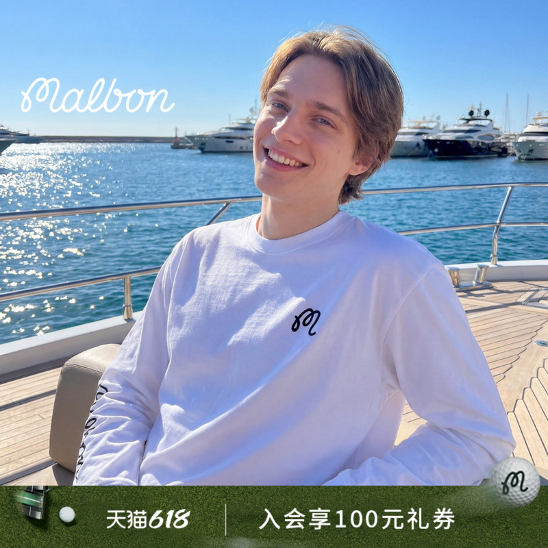 Malbon Icons Golf Men's Casual Sports Logo Round Neck Pullover Long-Sleeved T-Shirt Sweatshirt