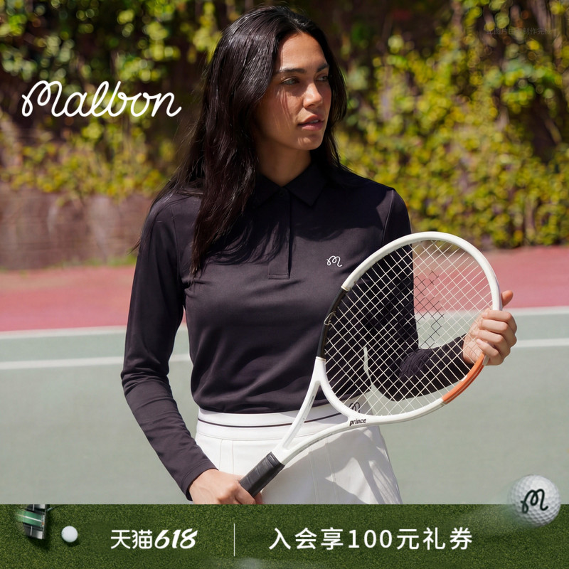 Malbon Golf Women's Casual Sports Vacation Slim-Fit Logo Long-Sleeved T-Shirt Polo Shirt Malbon Golf Women's Casual Sports Vacation Slim-Fit Logo Long-Sleeved T-Shirt Polo Shirt