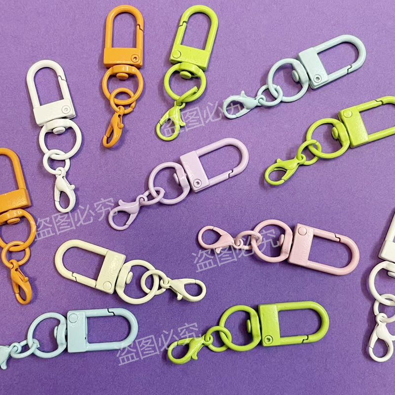 Colorful Candy Lobster Metal Keychain Beaded Jewelry Doll Accessories Figurine Pendant DIY Dog Buckle Rotatable