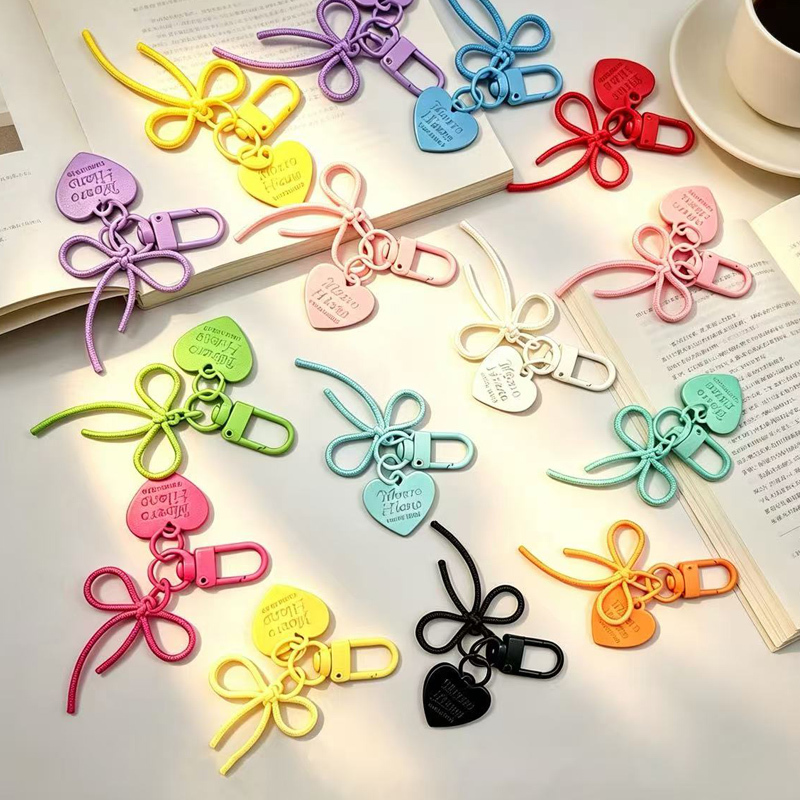 Colorful Bow Keychain from Xiaohongshu, Creative Gift for Beading, Korean-Style Heart-Shaped Cute DIY Accessories Colorful Bow Keychain from Xiaohongshu, Creative Gift for Beading, Korean-Style Heart-Shaped Cute DIY Accessories