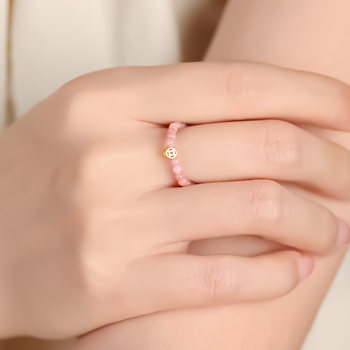 Rhodochrosite coin ring, amethyst ring, d finger bead elastic band, crystal ring