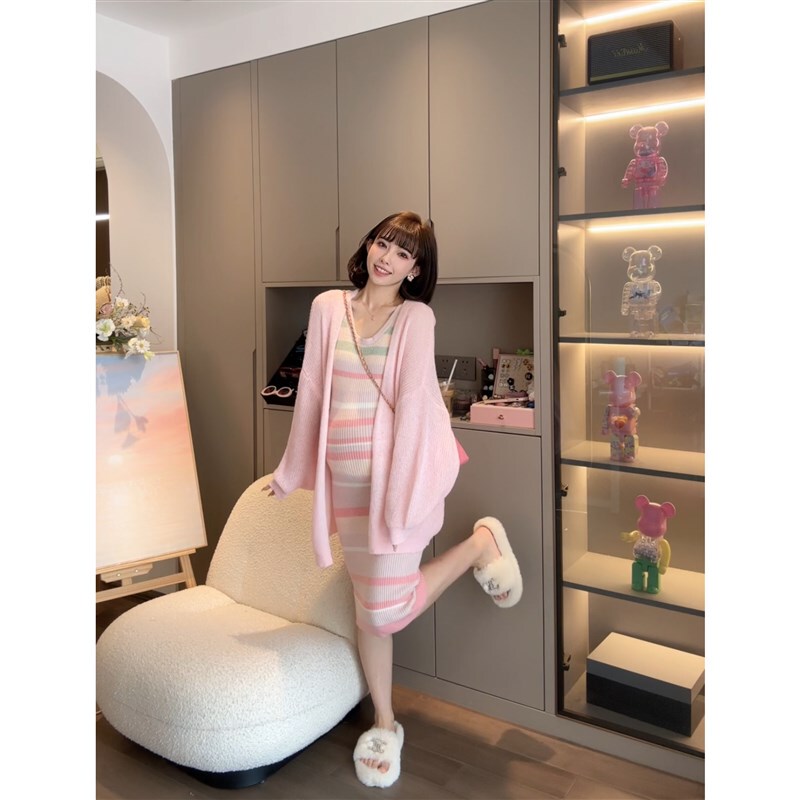 【Gentle and Lovely】Nana's Maternity Outfits for Autumn and Winter 2023 New Cardigan and Vest Dress Set