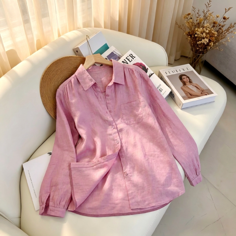 【100% Pure Linen】Solid Color Long-Sleeved Shirt Casual Linen Top for Women Pure Linen High-End 82730 【100% Pure Linen】Solid Color Long-Sleeved Shirt Casual Linen Top for Women Pure Linen High-End 82730