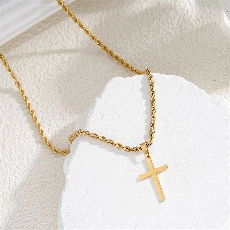 Серебряное ожерелье new cross pendant necklace for men women minimalist gold col