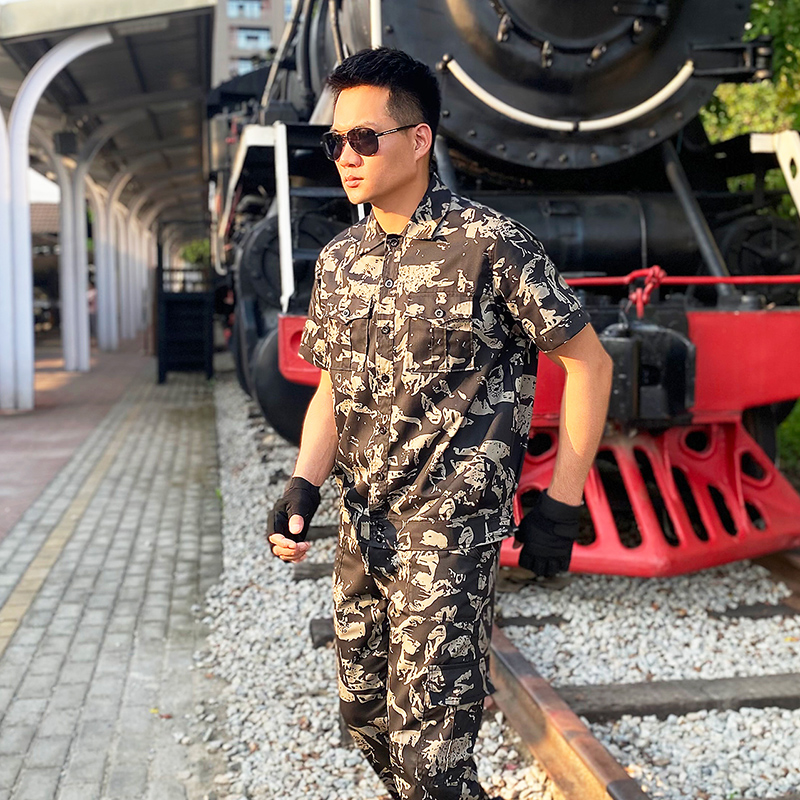Camouflage suit men's and women's short sleeves summer thin outdoor expansion military training clothing site labor protection clothing security overalls