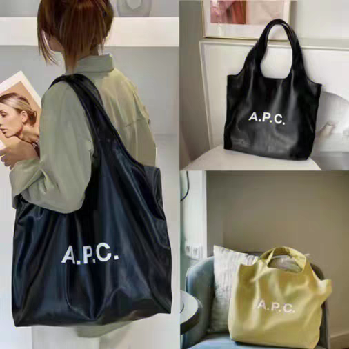 Hot-Selling Apc Printed Logo Men's and Women's Pu Leather Casual Shoulder Bag Handbag Shopping Bag Men's and Women's Bags