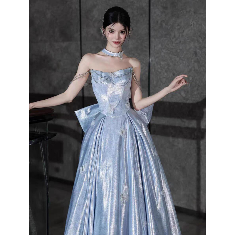 Blue Evening Dress for Women, High-End Student Coming-Of-Age Ceremony, Birthday Princess Dress, High-End Light Luxury Bridal Engagement Toast Dress Blue Evening Dress for Women, High-End Student Coming-Of-Age Ceremony, Birthday Princess Dress, High-End Light Luxury Bridal Engagement Toast Dress