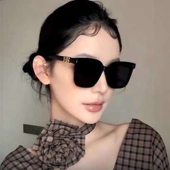 New Gm Square Large-Frame Sunglasses for Women, High-End, Face-Slimming, Natural Look, Sun Protection, Uv Protection Sunglasses for Men