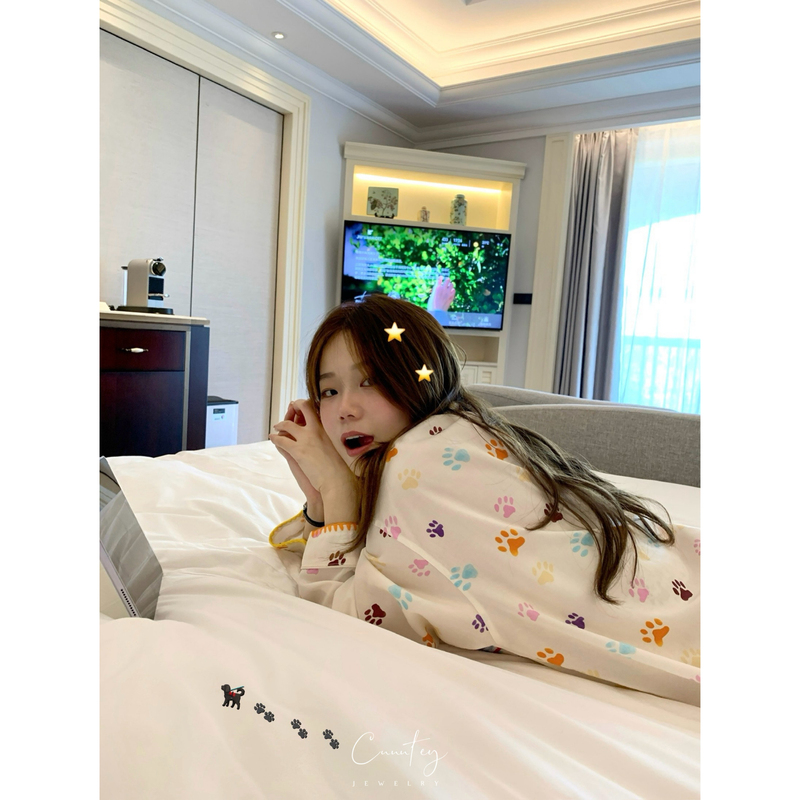 Cuuutey_ Personal Favorite! Cute Dog Paw Print Shell Embroidery Tencel Cotton Long-Sleeve Long-Pants Loungewear Pajamas~