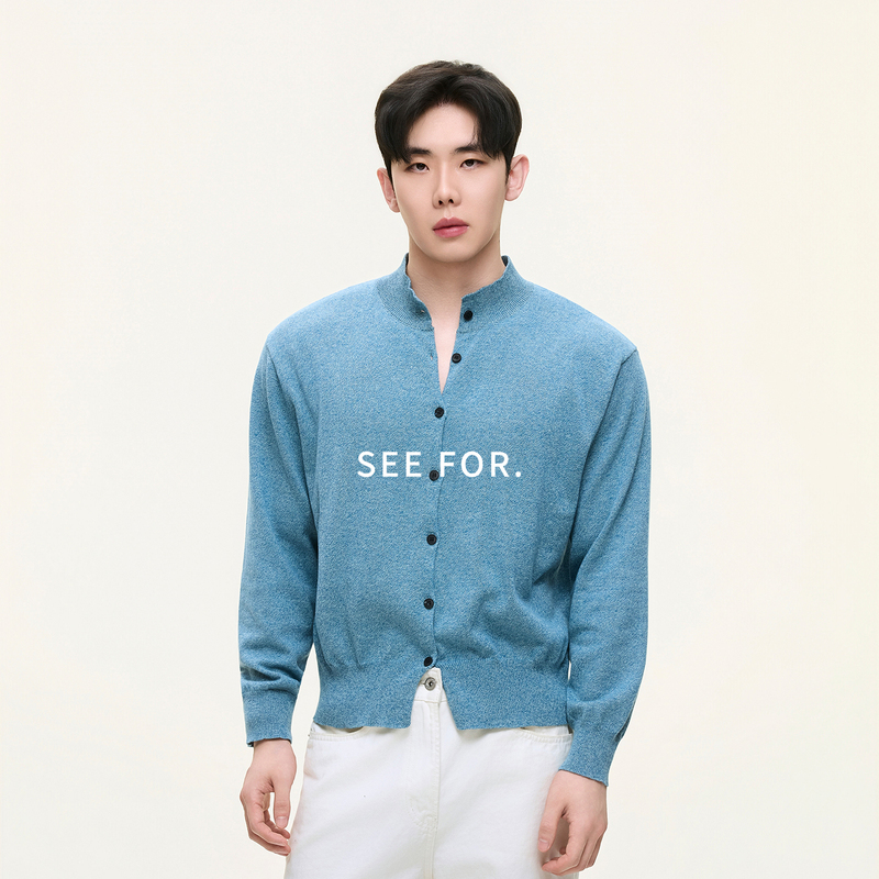 See For【Quiet Luxury Style Series】Pure Cotton Yarn Lake Green Cardigan Sweater for Men, Autumn Couple's Knitwear See For【Quiet Luxury Style Series】Pure Cotton Yarn Lake Green Cardigan Sweater for Men, Autumn Couple's Knitwear