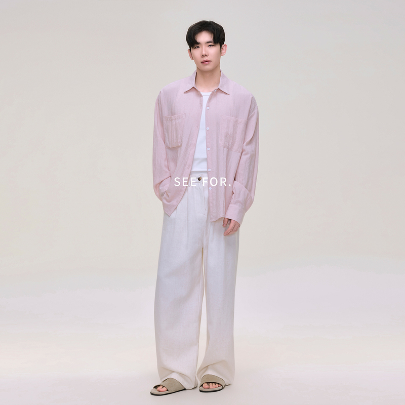 Seefor Pastel Series Lotus Pink Natural Feel Tencel Linen Long-Sleeved Shirt Unisex Summer Thin Shirt