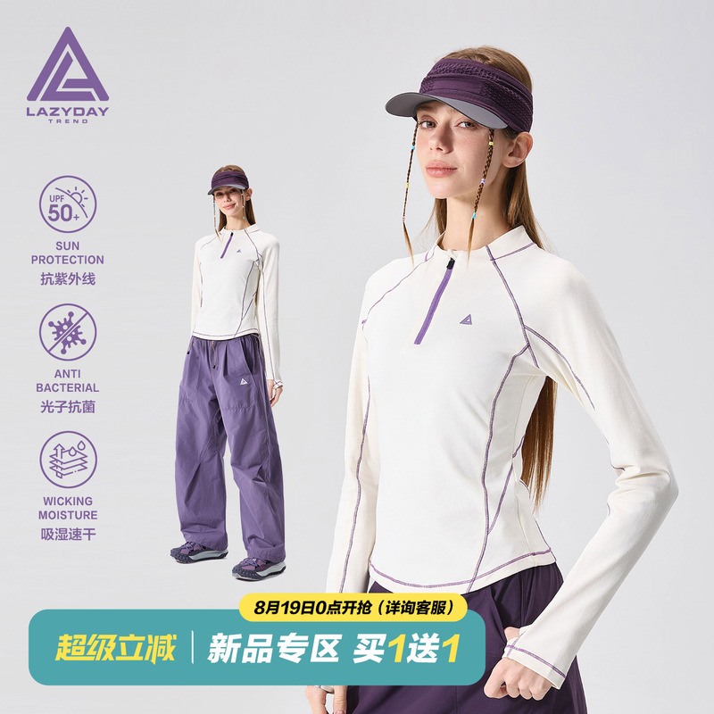 Lazy Day Outdoor Moisture-Absorbing and Quick-Drying Hasselblad Line Half-Zip Long-Sleeved T-Shirt for Women in Spring and Summer Sun Protection and Antibacterial Tops Lazy Day Outdoor Moisture-Absorbing and Quick-Drying Hasselblad Line Half-Zip Long-Sleeved T-Shirt for Women in Spring and Summer Sun Protection and Antibacterial Tops