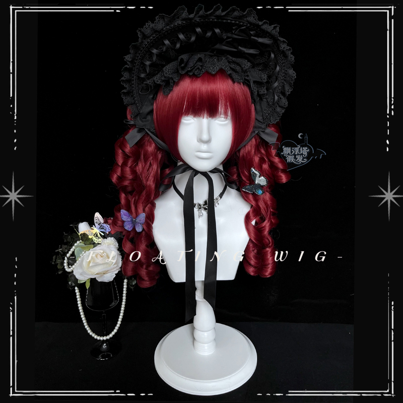 Red Gallery|Floating Tower Dark Gothic Style Scarlet Burgundy Roman Curly Double Ponytail Elegant and Gorgeous Wig Red Gallery|Floating Tower Dark Gothic Style Scarlet Burgundy Roman Curly Double Ponytail Elegant and Gorgeous Wig