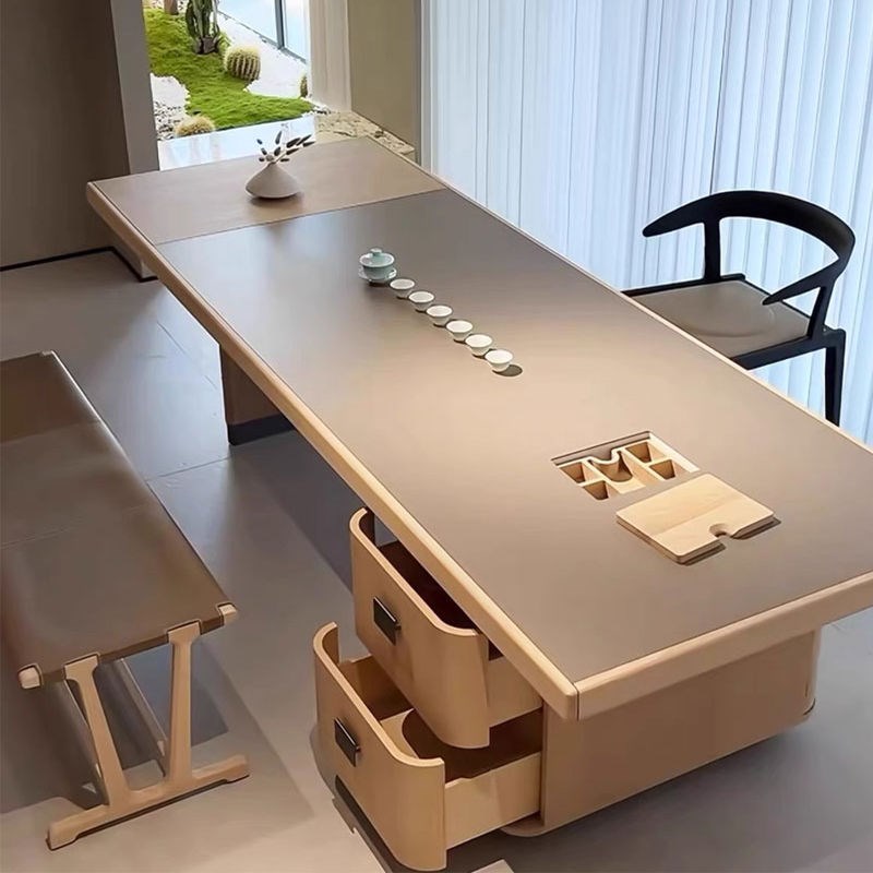 Black walnut new Chinese tea table modern simple cream style solid wood tea table office light luxury slate tea table