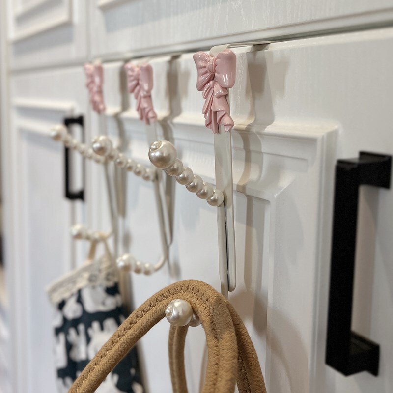 French-Style Bowknot Pearl Double-Layer Door Hook, Cabinet Door Clothes Hook, Cabinet Entrance No-Drill Hanging Rack Storage French-Style Bowknot Pearl Double-Layer Door Hook, Cabinet Door Clothes Hook, Cabinet Entrance No-Drill Hanging Rack Storage