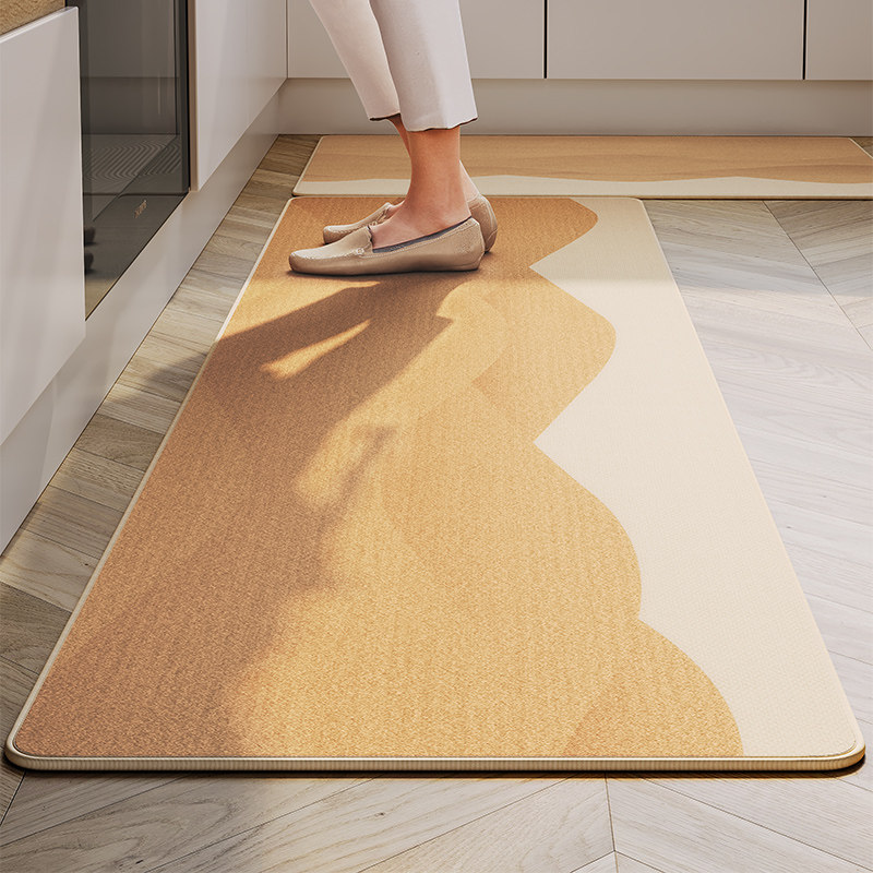 Wabi-sabi style kitchen floor mat, non-slip, oil-proof, wipeable and wash-free carpet, K diatom mud water-absorbent cooling mat, waterproof