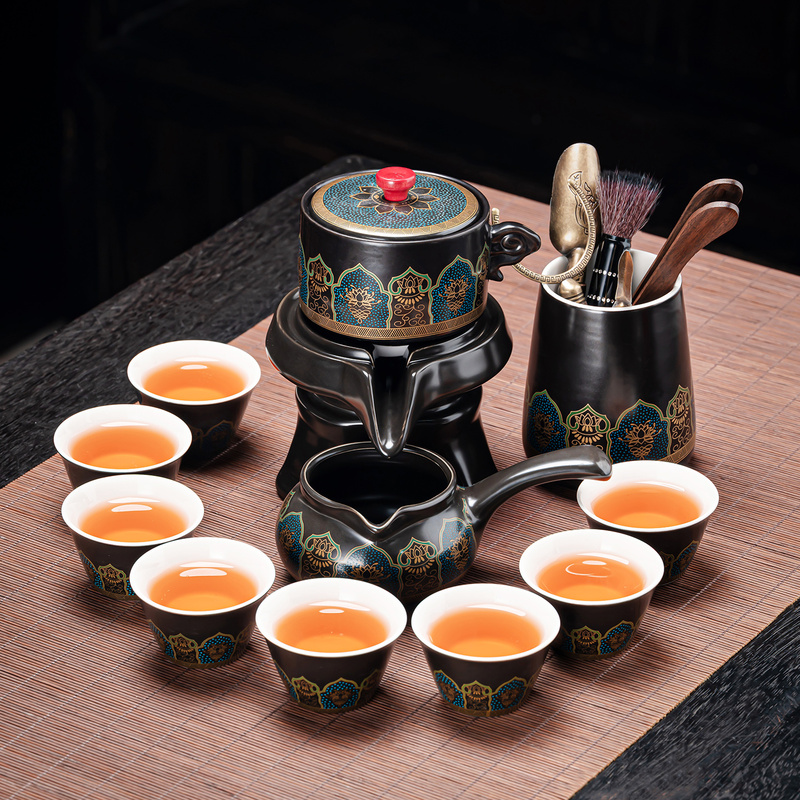 Lazy Person's Tea Set for Home Use, Anti-Scalding Stone Grinding Teapot, Ceramic Kung Fu Tea Cup, Semi-Automatic Tea Brewing Device