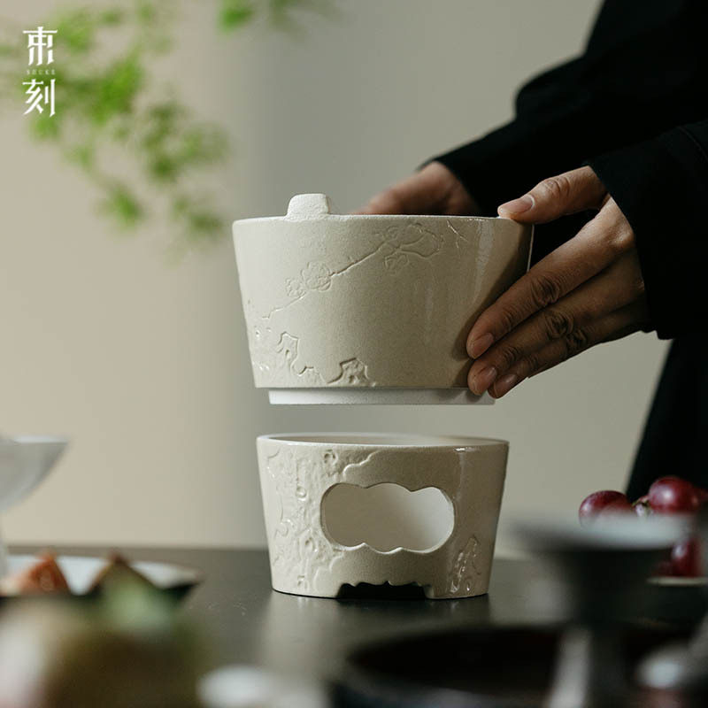 束刻 全手工粉引耐火泥白泥炉泥火炉复古日式围炉煮茶碳炉茶事