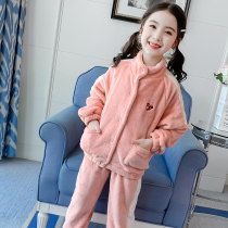 Girls pajamas 2020 Autumn and Winter new childrens female middle and small girl flannel coral velvet home clothing set