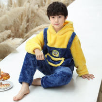 Childrens pajamas boys autumn and winter flannel home uniforms padded coral velvet boys winter suits